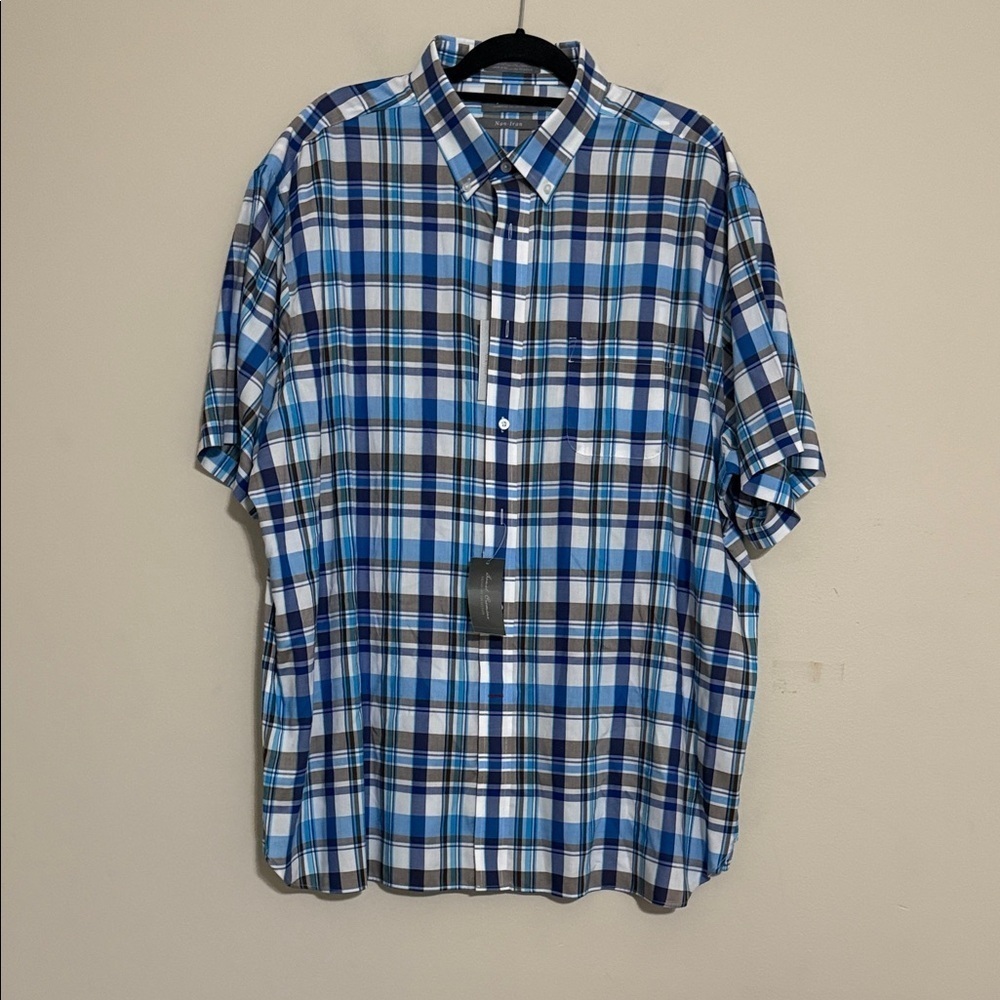 Daniel Creumieux Men's Blue Plaid Shirt non iron casual office XXL button up